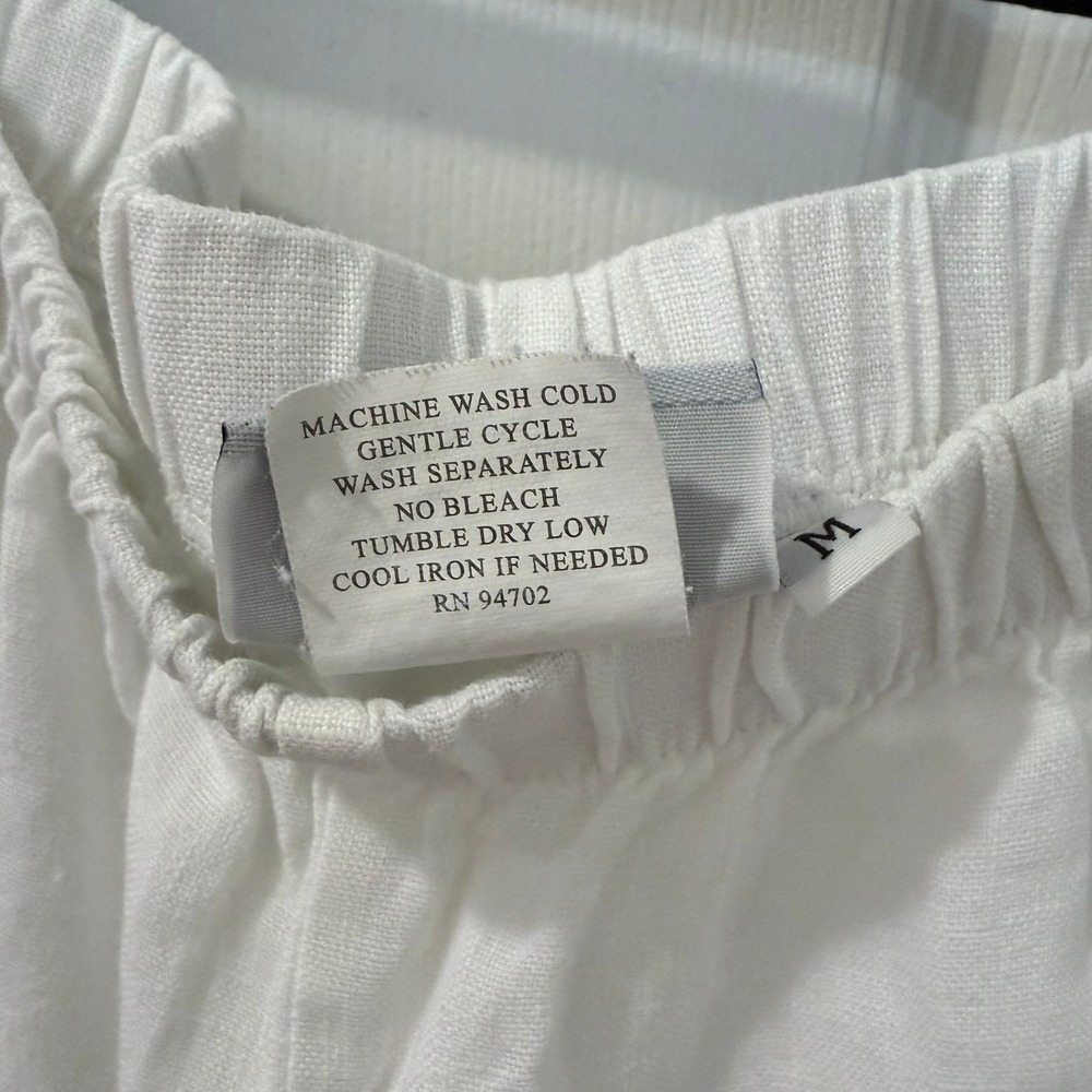 Vintage Hot Cotton Women M 100% Linen Sleeveless Top Cropped Set White Lagenlook - Picture 9 of 12